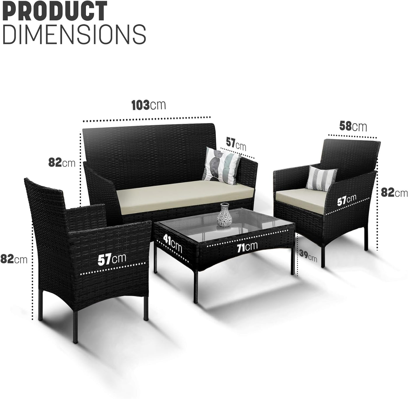 4Piece Rattan Garden Furniture Set Sofa, Chairs & Table UK