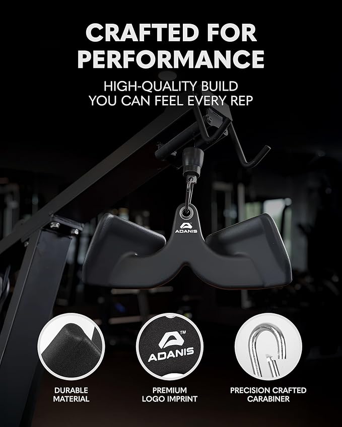 Adanis Gym Cable Machine Attachment Set for Home and Commercial Gyms, Multi Grip Lat Pulldown and Row Handles with Ergonomic Non Slip Design, Heavy Duty Build with Carabiners for Back and Arm Training