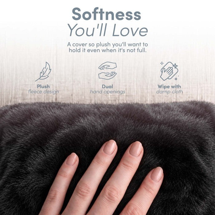 Faux Fur Hot Water Bottle - Soft Cover, Natural Rubber