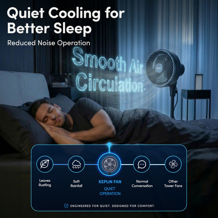 10 inch black pedestal fan quiet cooling for better sleep and smooth bedroom air circulation