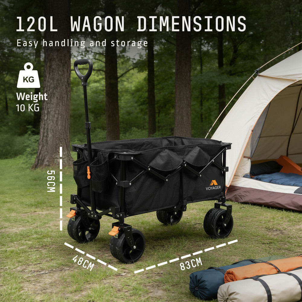 120L Collapsible Camping Wagon Folded Flat – Compact Storage for Car Boot