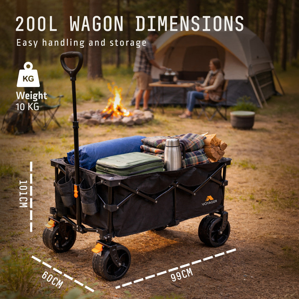 200L Collapsible Camping Wagon Folded Down – Space-Saving Storage for Car Boot