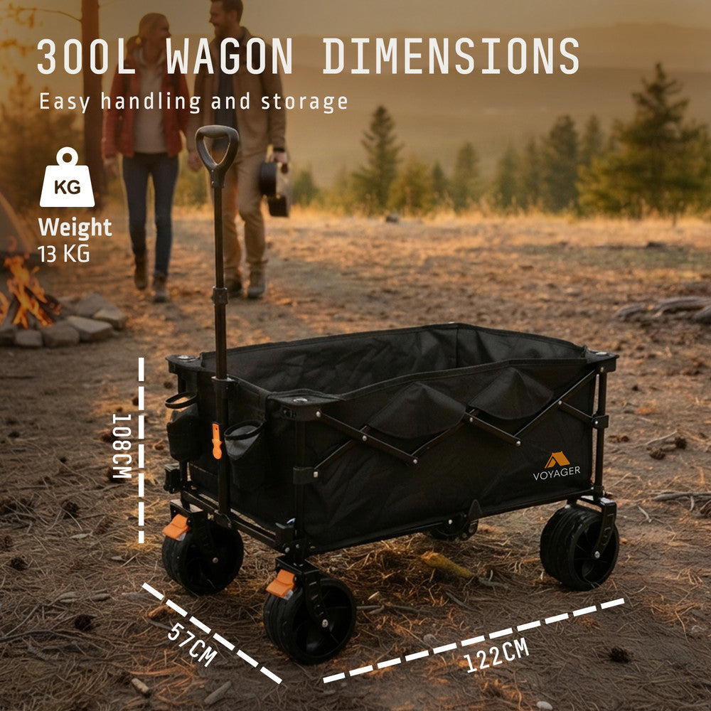 300L Collapsible Camping Trolley Folded Flat – XL Size Compact for Car Boot Storage