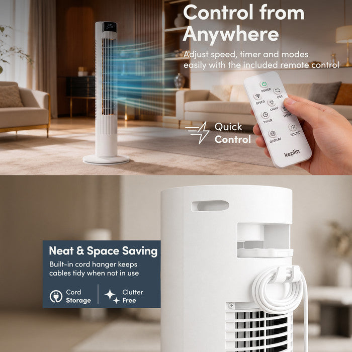 36-inch White Standing Fan with 8-Hour Timer – Cooling Fan 