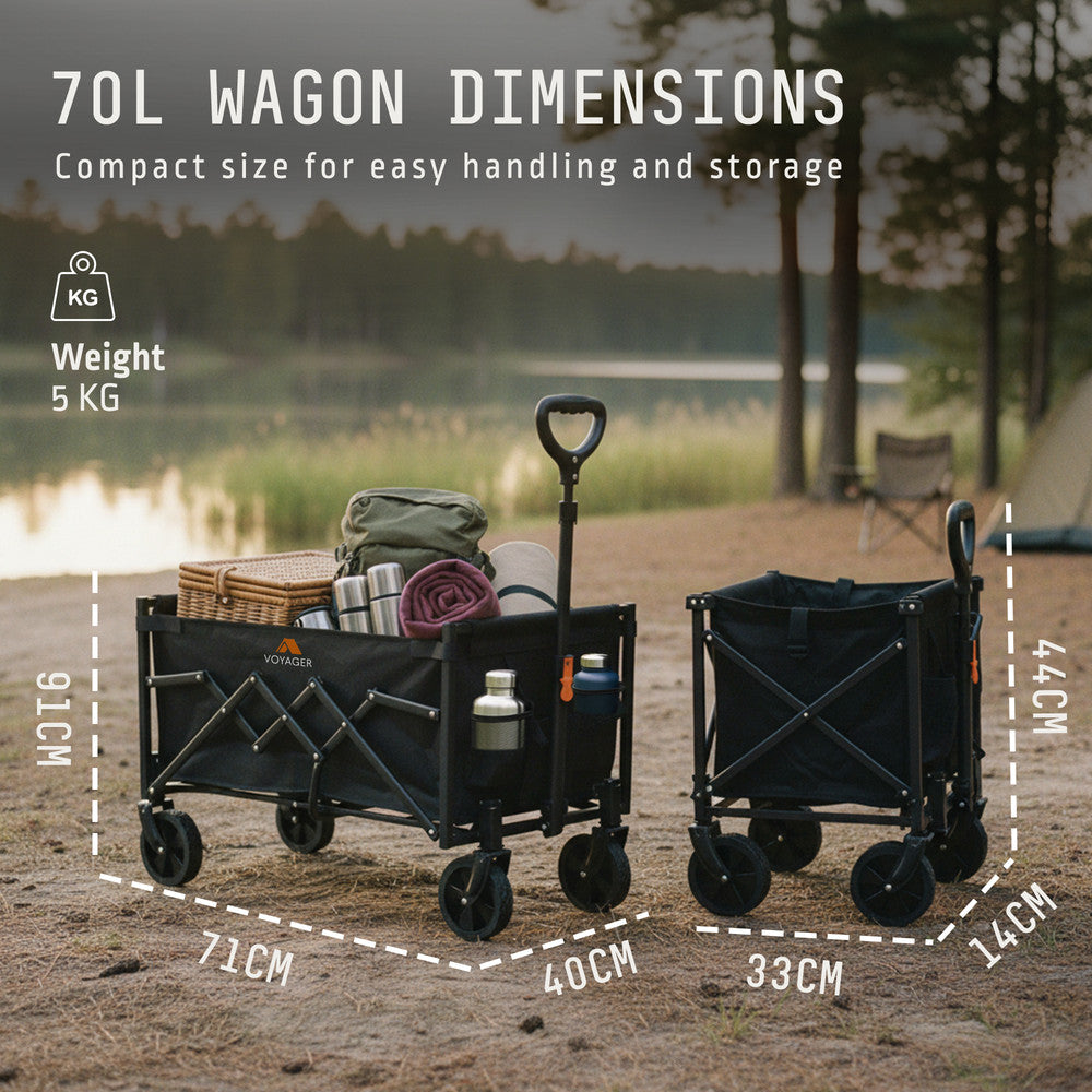 Compact foldable utility cart 70L – 100kg capacity for beach, festivals, camping and family days out UK