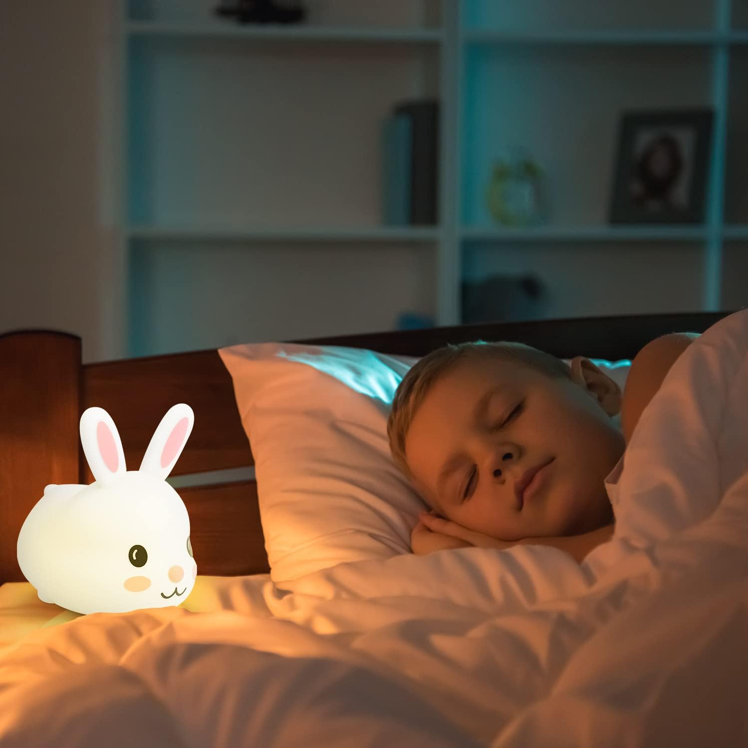 Kidoola Bunny Night Light | 6-Color Touch-Change LED Nightlight Lamp | BPA-Free Kawaii Silicone Rabbit | Rechargeable Battery | Cute Nursery Decor & Sleep Accessory [Energy Class A]