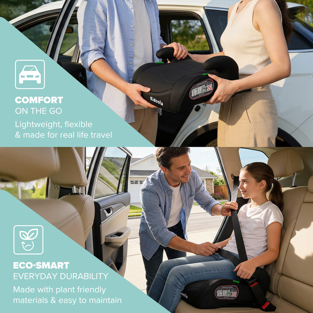 ISOFIX booster seat packaging – R129 backless car seat for children 125–150cm, black