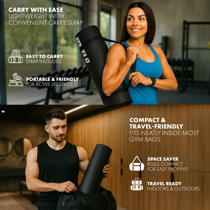 KAYMAN Yoga Mat – Extra Thick Foam Exercise Mat for Pilates, Stretching, Resistance Workouts & Therapy | Ideal for Home & Gym | 183 x 60cm