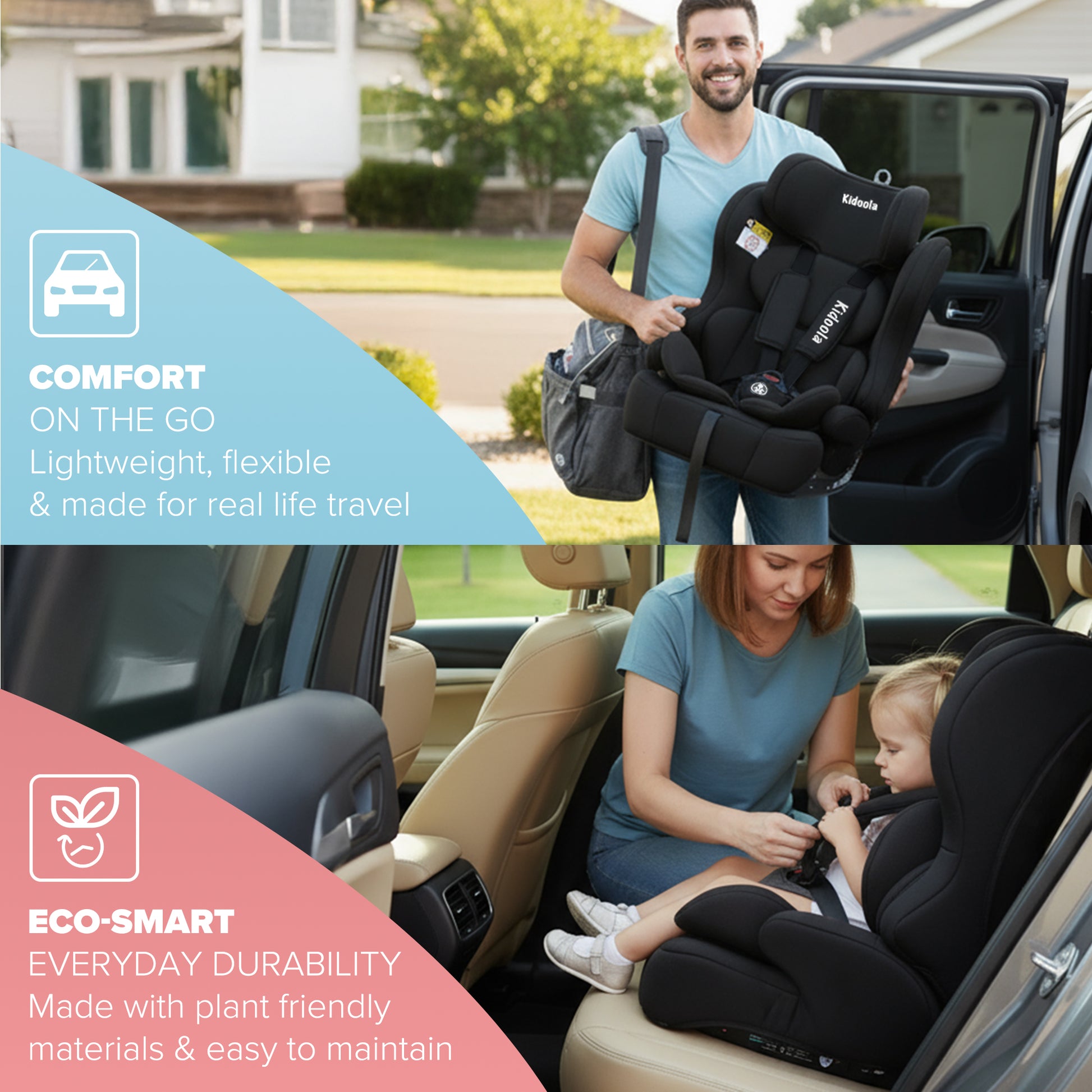 Adjustable headrest on ISOFIX car seat – 10-level height adjustment for growing children 76–150cm