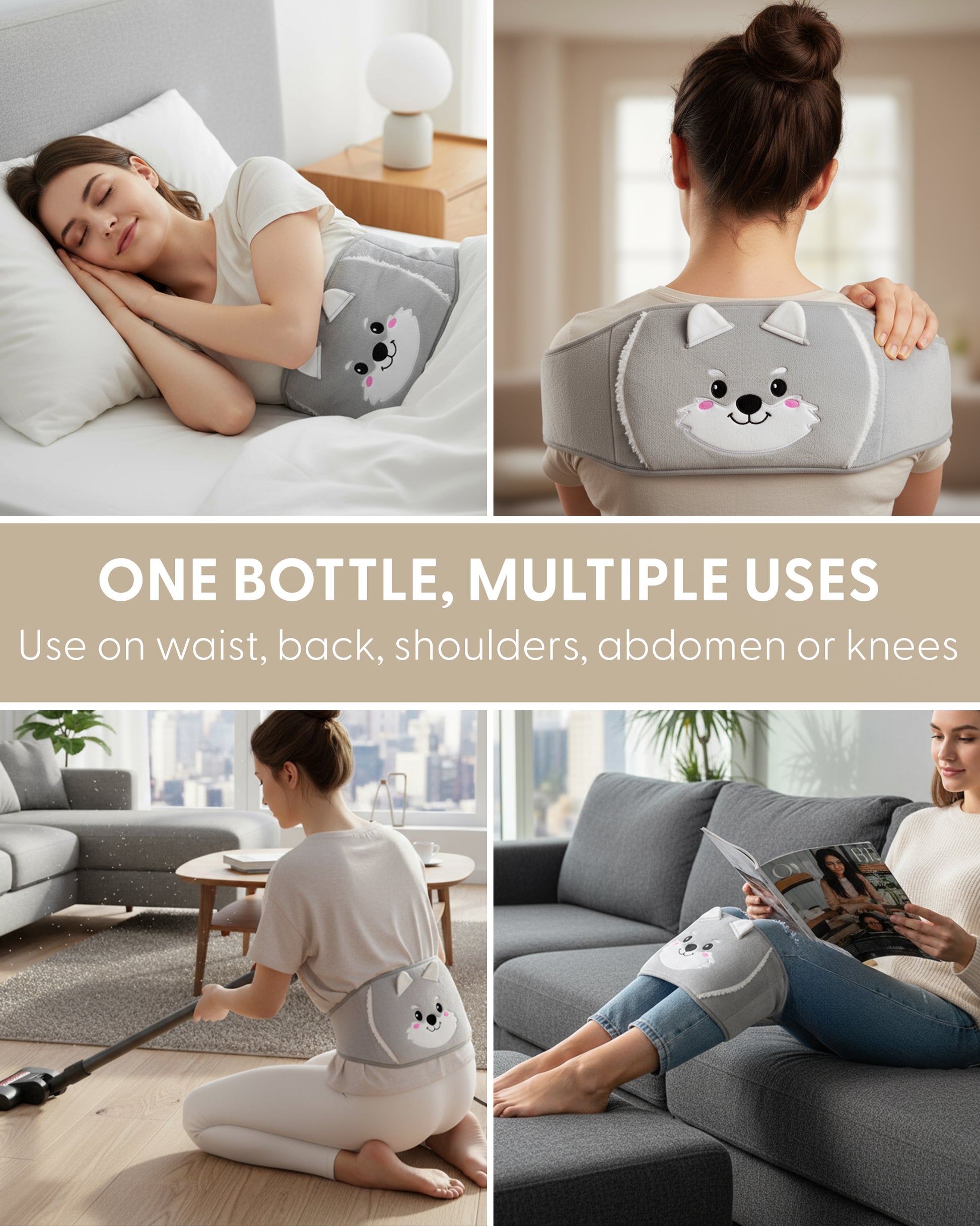 Hot Water Bottle Belt with Plush Waist Cover - 2L