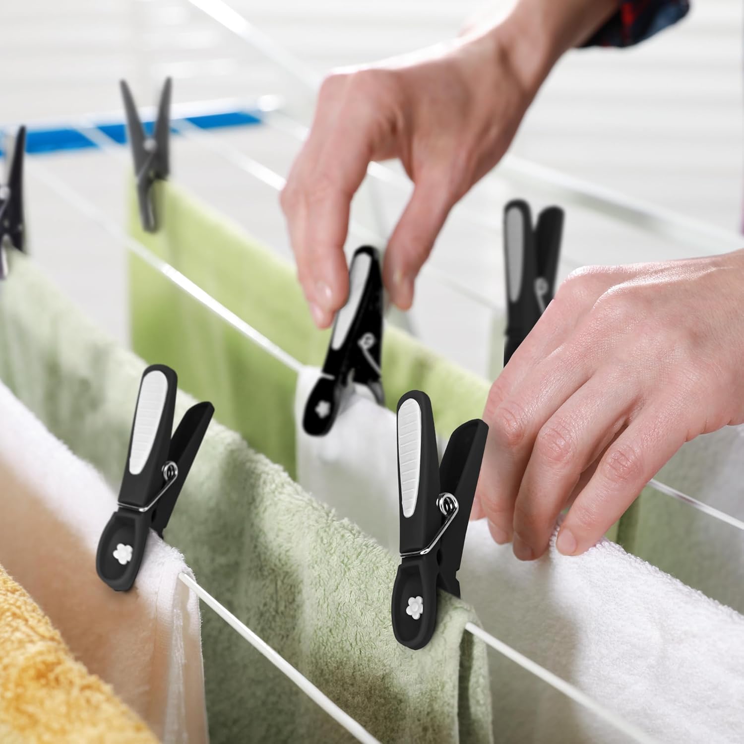 Black Clothes Pegs with Metal Springs - 24 Pack