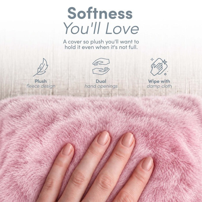 Faux Fur Hot Water Bottle - Soft Cover, Natural Rubber