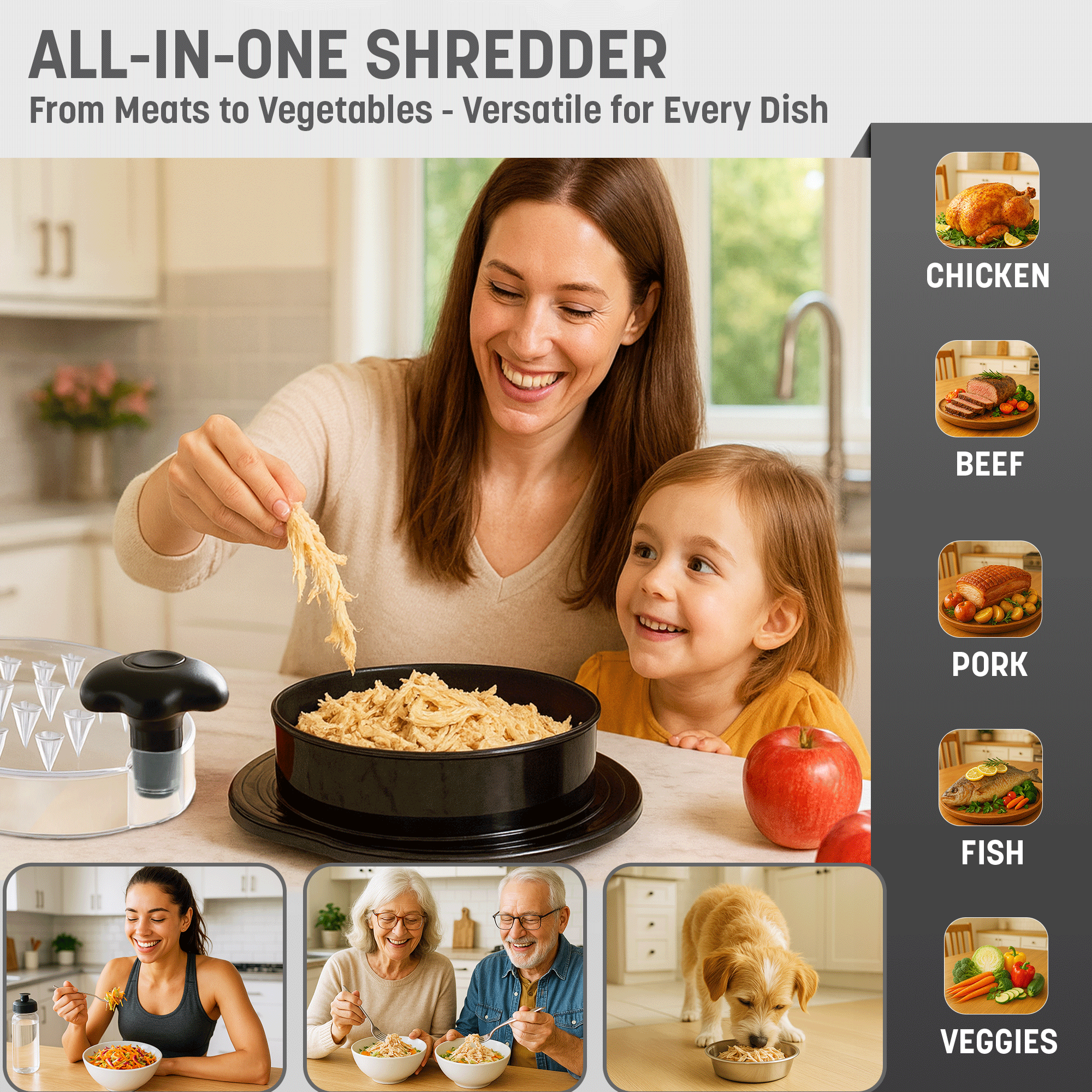 KEPLIN Chicken Shredder Tool - BPA-Free Meat Shredder with Anti-Slip Base & Ergonomic Grip - Dishwasher Safe Poultry Shredding Tool for Chicken, Pork, Beef - Quick Manual Meat Shredder