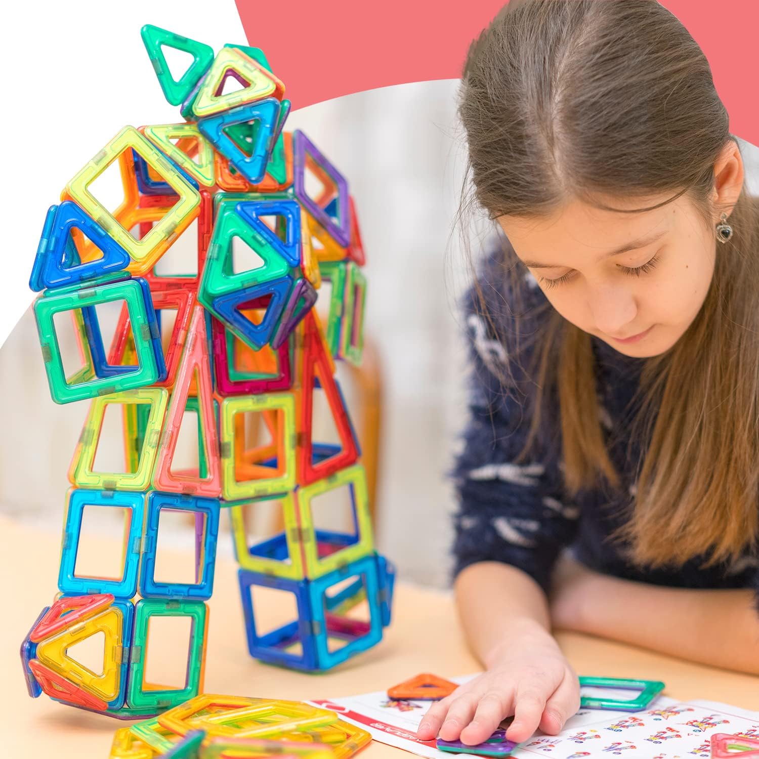Magnetic building blocks educational play – 94-piece STEM toy for spatial awareness and shape formation