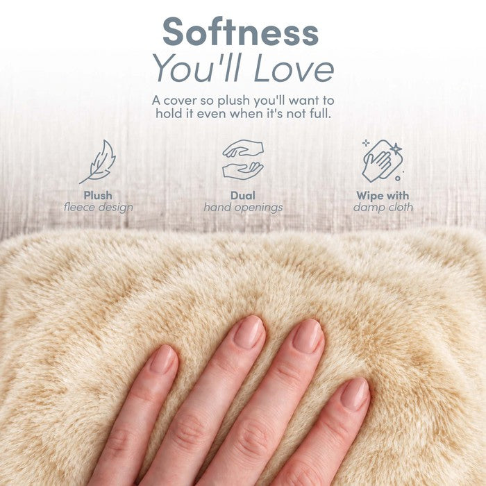Faux Fur Hot Water Bottle - Soft Cover, Natural Rubber