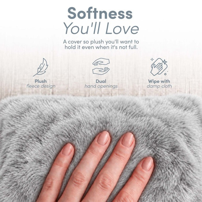Faux Fur Hot Water Bottle - Soft Cover, Natural Rubber