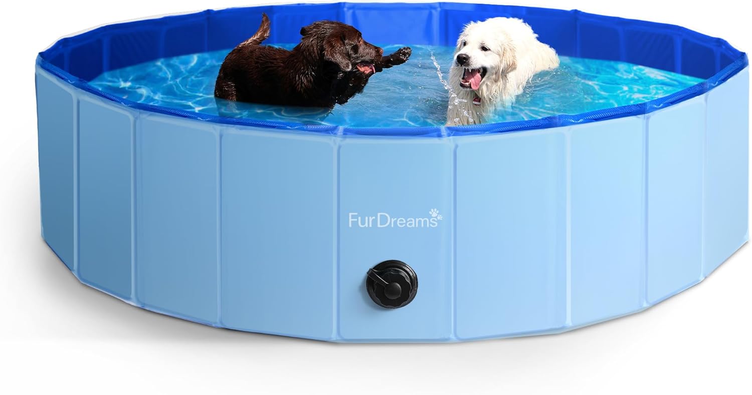 FurDreams Foldable Pet Swimming Pool – Hard Plastic Dog Bathtub, Portable Multi-Functional PVC Kiddie Pool with Non-Slip Base – Perfect for Children, Cats, Puppies, and Summer Fun