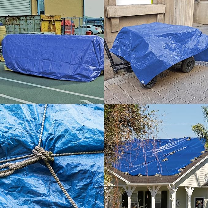 Keplin Heavy-Duty Waterproof Tarpaulin Cover Sheet - Mould-Resistant PE Material with Reinforced Edges & Metal Eyelets - Easy to Wash, Green - Perfect for Indoor & Outdoor Protection