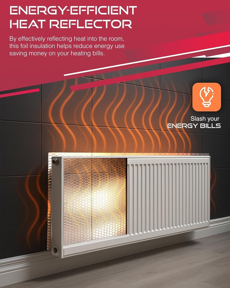 Haltons Reflective Radiator Foil – Energy Saving Insulation with 3M Self-Adhesive Pads – Easy to Install, Cut to Size – Reduce Heat Loss & Lower Bills – Covers 3+ Radiators – Thermal Barrier