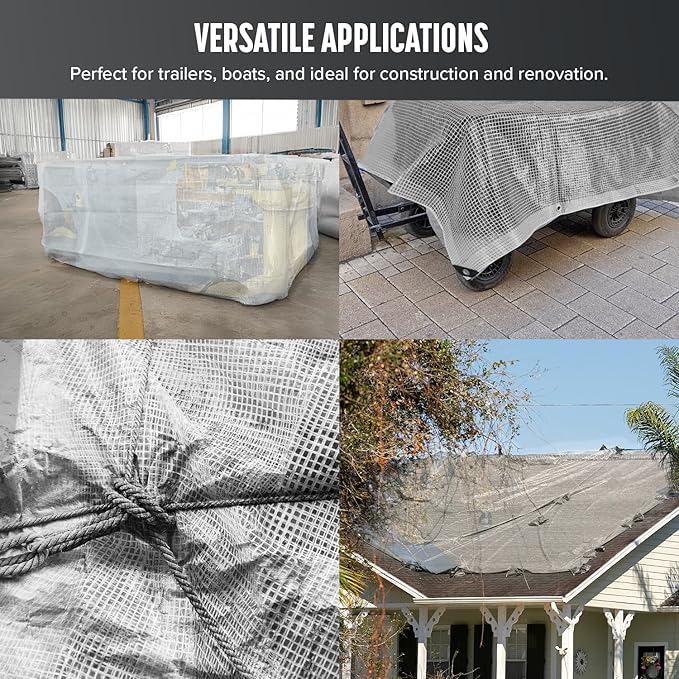 Keplin Heavy-Duty Waterproof Tarpaulin Cover Sheet - Mould-Resistant PE Material with Reinforced Edges & Metal Eyelets - Easy to Wash, Green - Perfect for Indoor & Outdoor Protection