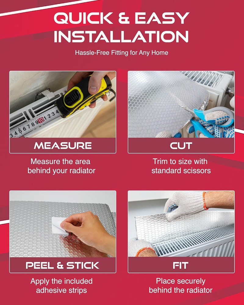 Haltons Reflective Radiator Foil – Energy Saving Insulation with 3M Self-Adhesive Pads – Easy to Install, Cut to Size – Reduce Heat Loss & Lower Bills – Covers 3+ Radiators – Thermal Barrier