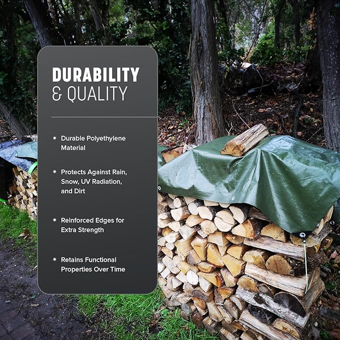 Keplin Heavy-Duty Waterproof Tarpaulin Cover Sheet - Mould-Resistant PE Material with Reinforced Edges & Metal Eyelets - Easy to Wash, Green - Perfect for Indoor & Outdoor Protection
