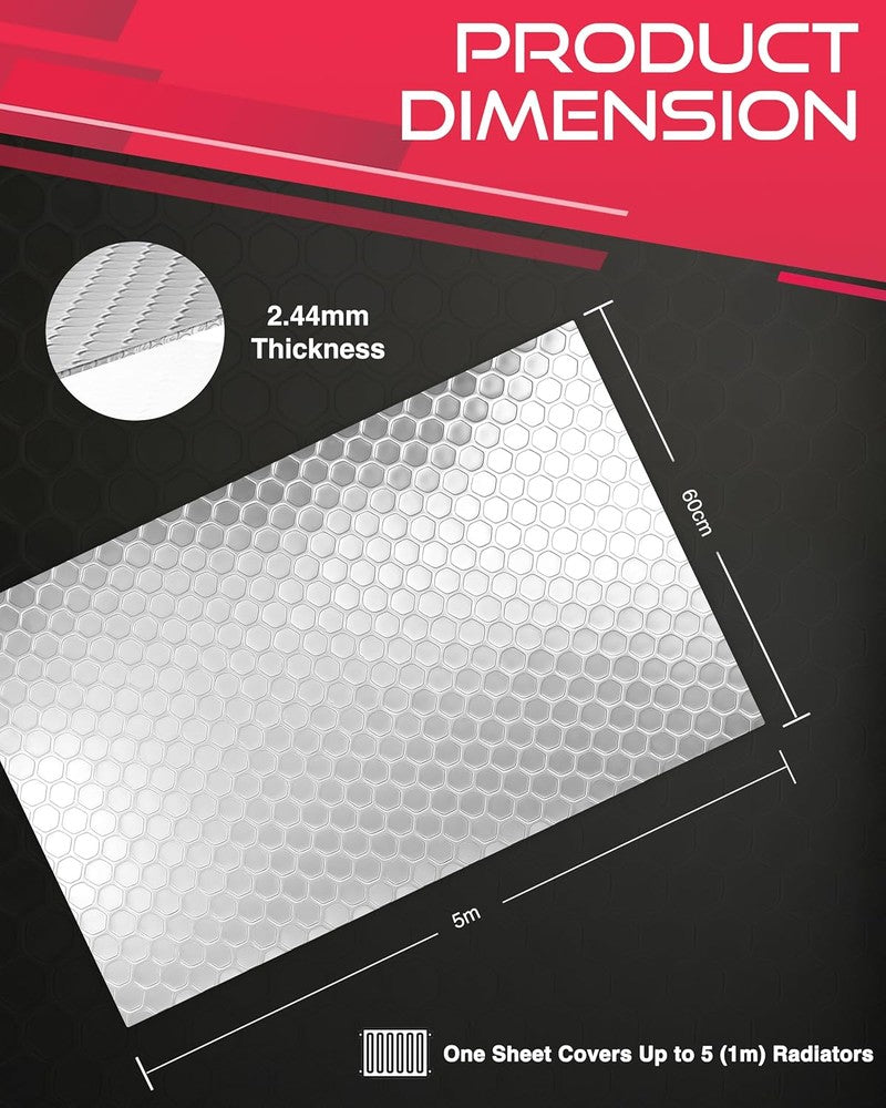 Haltons Reflective Radiator Foil – Energy Saving Insulation with 3M Self-Adhesive Pads – Easy to Install, Cut to Size – Reduce Heat Loss & Lower Bills – Covers 3+ Radiators – Thermal Barrier