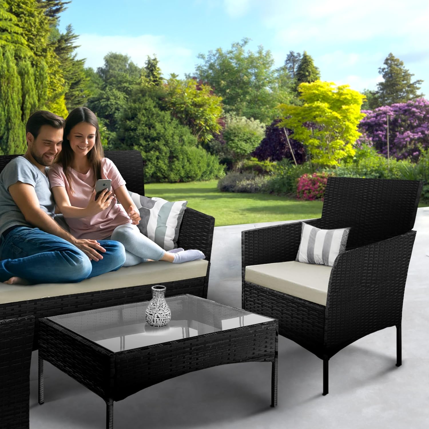 4-Piece Rattan Garden Furniture Set