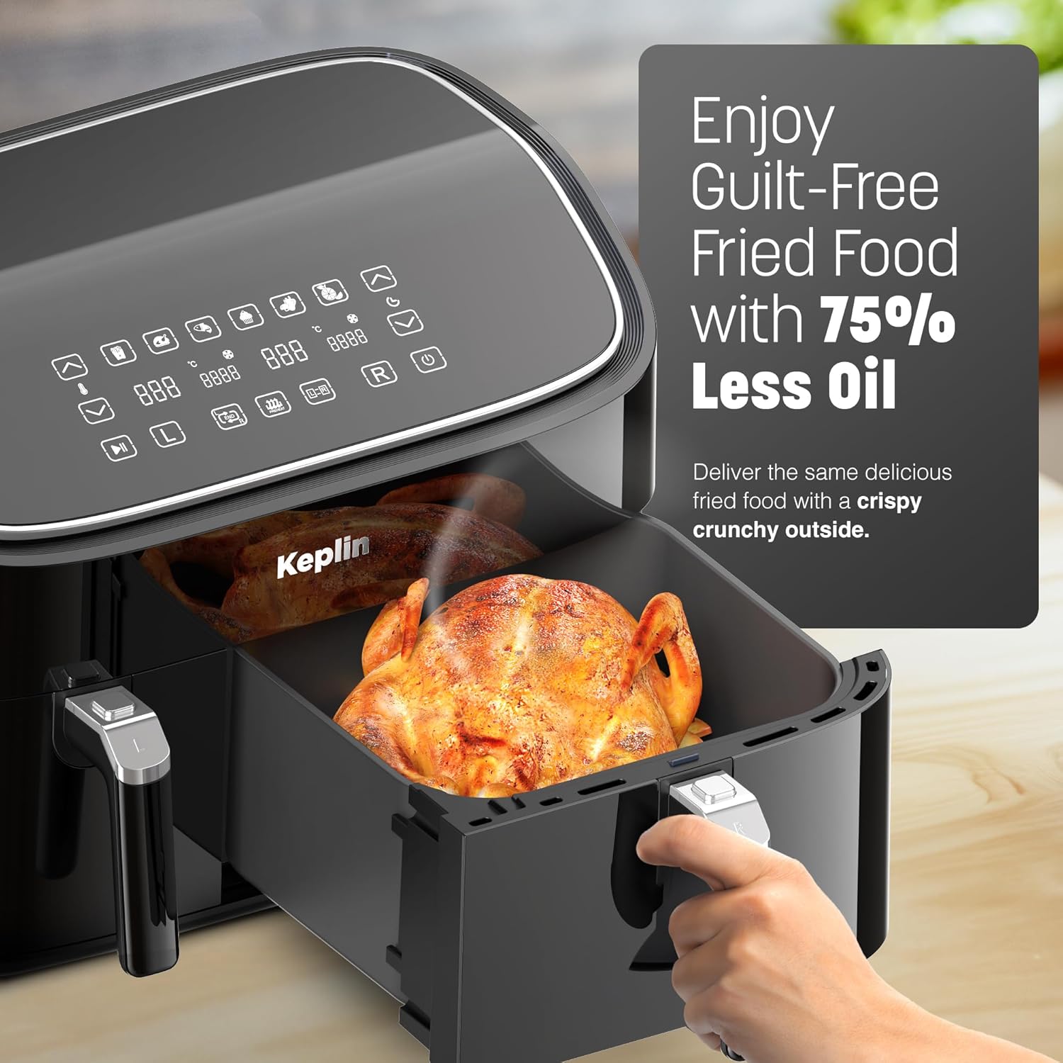 Keplin 9.5L Dual Zone Air Fryer - 2850W Energy-Saving Cooker with 6 Cooking Functions - Extra-Large Capacity for Healthy Meals - Roast, Bake, Dehydrate, Crisp - Family Size (9.5L)