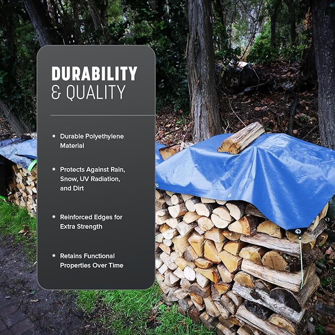 Keplin Heavy-Duty Waterproof Tarpaulin Cover Sheet - Mould-Resistant PE Material with Reinforced Edges & Metal Eyelets - Easy to Wash, Green - Perfect for Indoor & Outdoor Protection