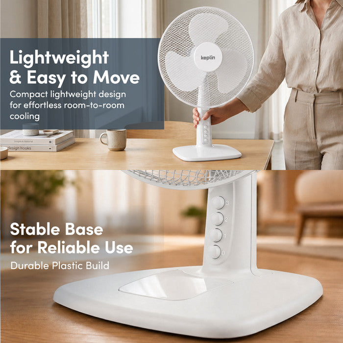 Lightweight portable white 12 inch desk fan with stable anti-slip base