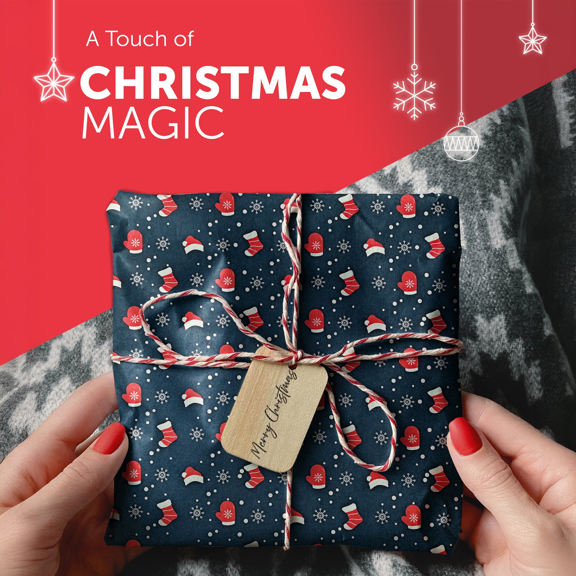 Kraft & Co – 3 Pack Kraft Christmas Wrapping Paper Rolls 69cm x 8m, Recycled & Eco-Friendly Gift Wrap with 15 Tags & 3-Color Twine, Christmas Wrap Tear-Resistant - secondary image