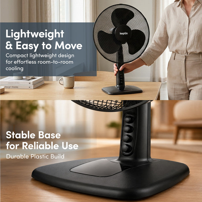 Lightweight portable black 12 inch desk fan with stable anti-slip base