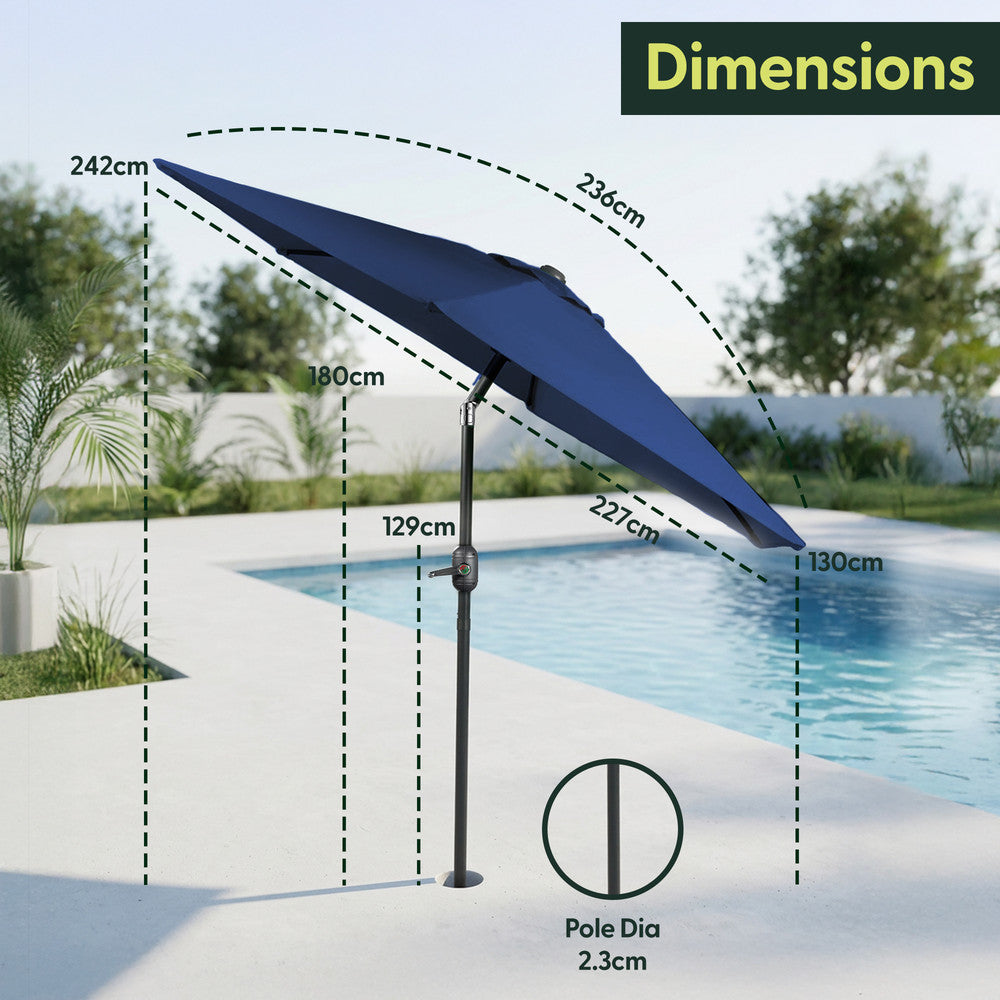 2.3m Tilting Garden Parasol with Cover for 4 Seater Tables