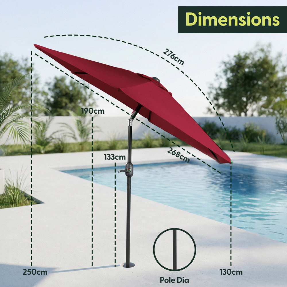 2.7m Tilting Garden Parasol with Cover - Crank & UV Protection