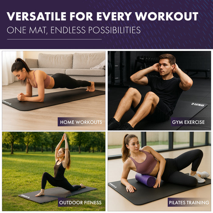 KAYMAN Yoga Mat – Extra Thick Foam Exercise Mat for Pilates, Stretching, Resistance Workouts & Therapy | Ideal for Home & Gym | 183 x 60cm