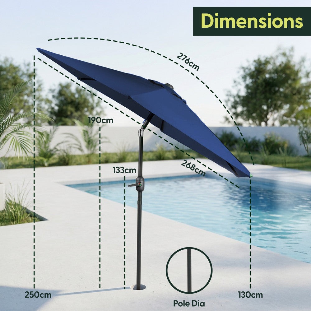 2.7m Tilting Garden Parasol with Cover - Crank & UV Protection