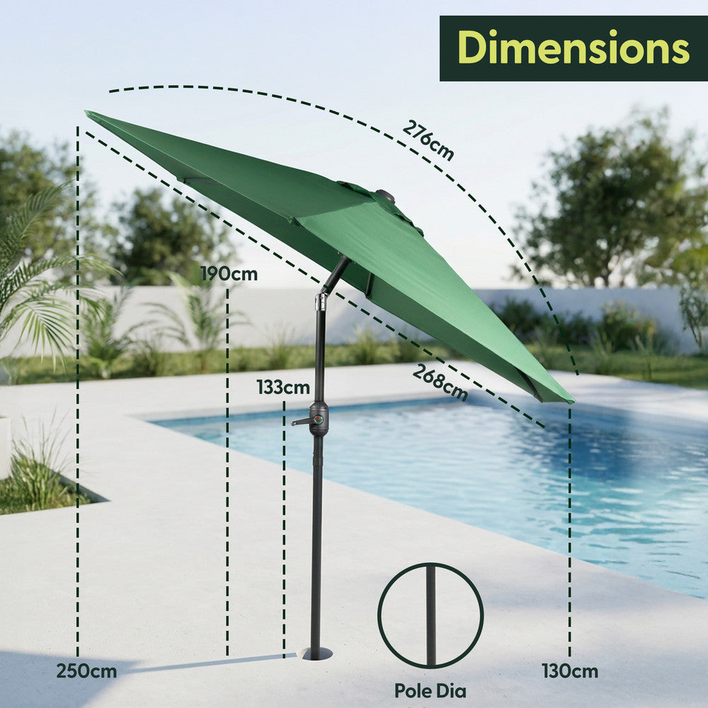 2.7m Tilting Garden Parasol with Cover - Crank & UV Protection