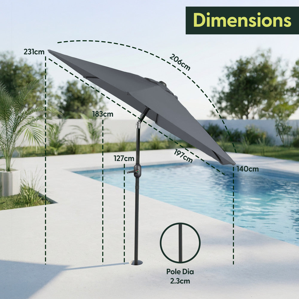 Keplin - Tilting Garden Parasol with Cover - 2m / 6 Ribs / 180gsm – image 9