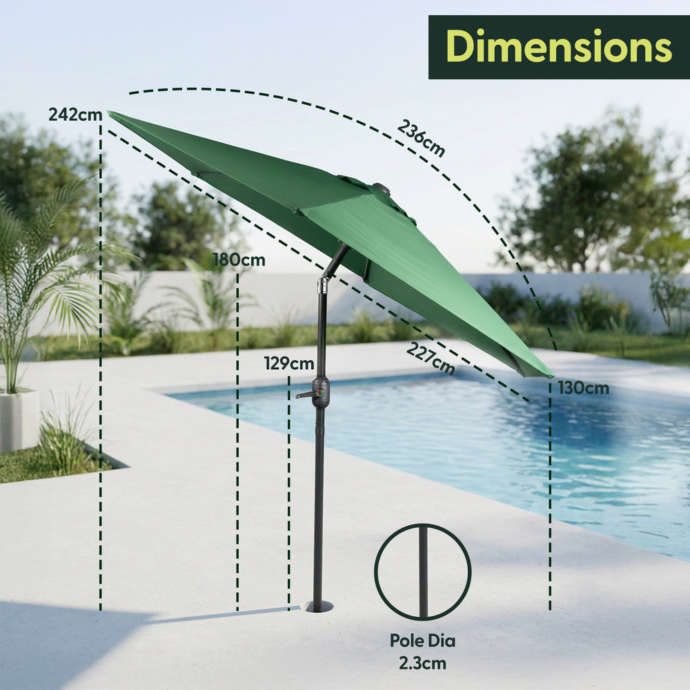 2.3m Tilting Garden Parasol with Cover for 4 Seater Tables