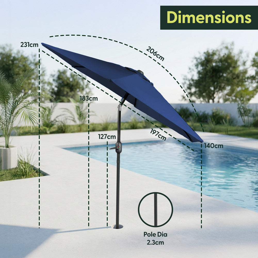 2m Tilting Garden Parasol with Cover - Compact Patio & Balcony Parasol