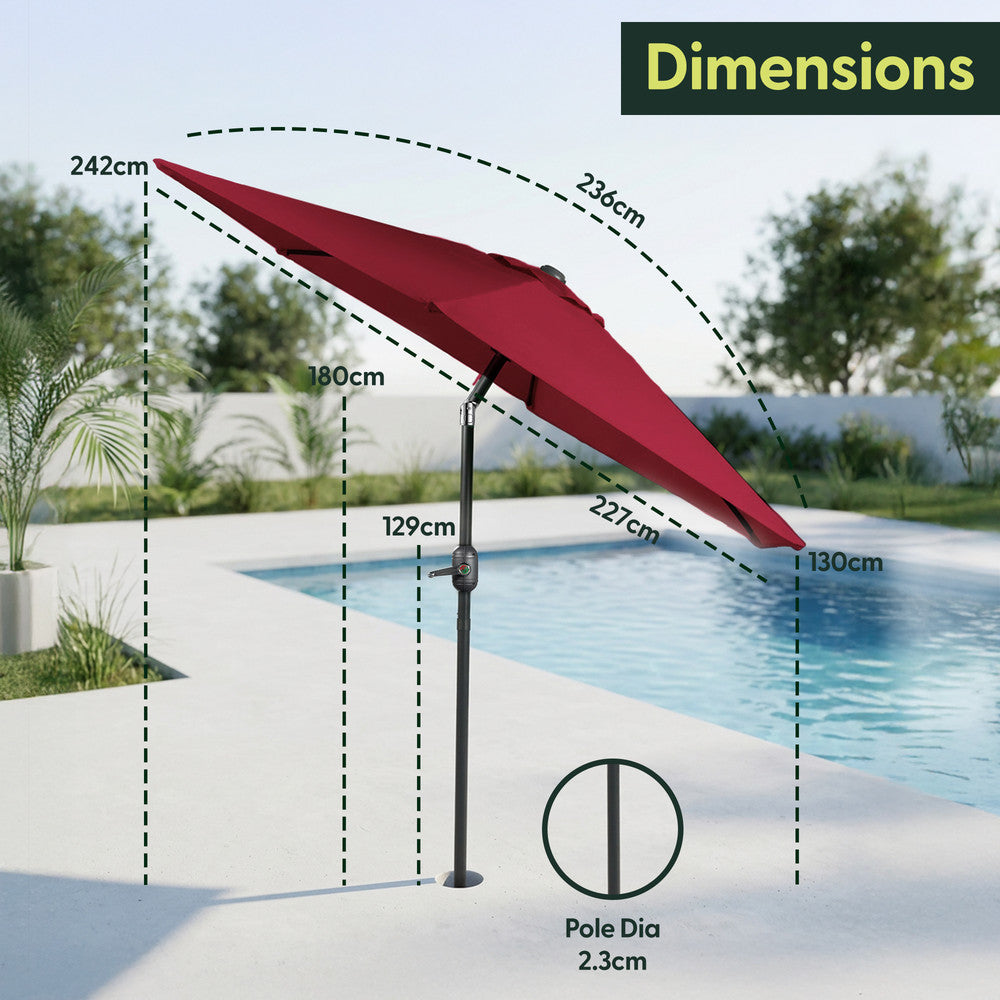 2.3m Tilting Garden Parasol with Cover for 4 Seater Tables