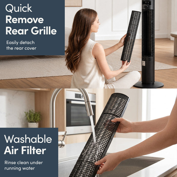 Close-Up of Tower Fan Remote Control – Timer & Speed Functions