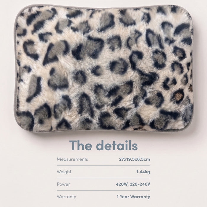 Animal Print electric hot water bottle, 27x19.5x6.5cm, 1.44kg and 420W mains power