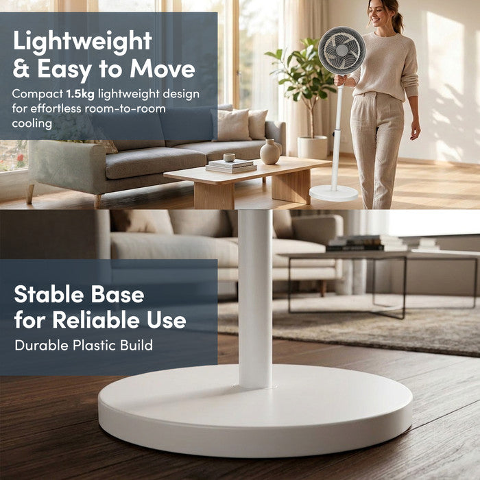 Lightweight 1.5kg white pedestal fan with stable round base – portable pedestal fan UK