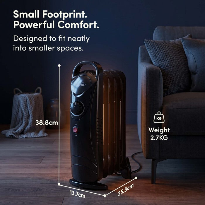 Black oil radiator dimensions – 38.8cm height, 13.7cm width, 25.5cm depth, 2.7kg