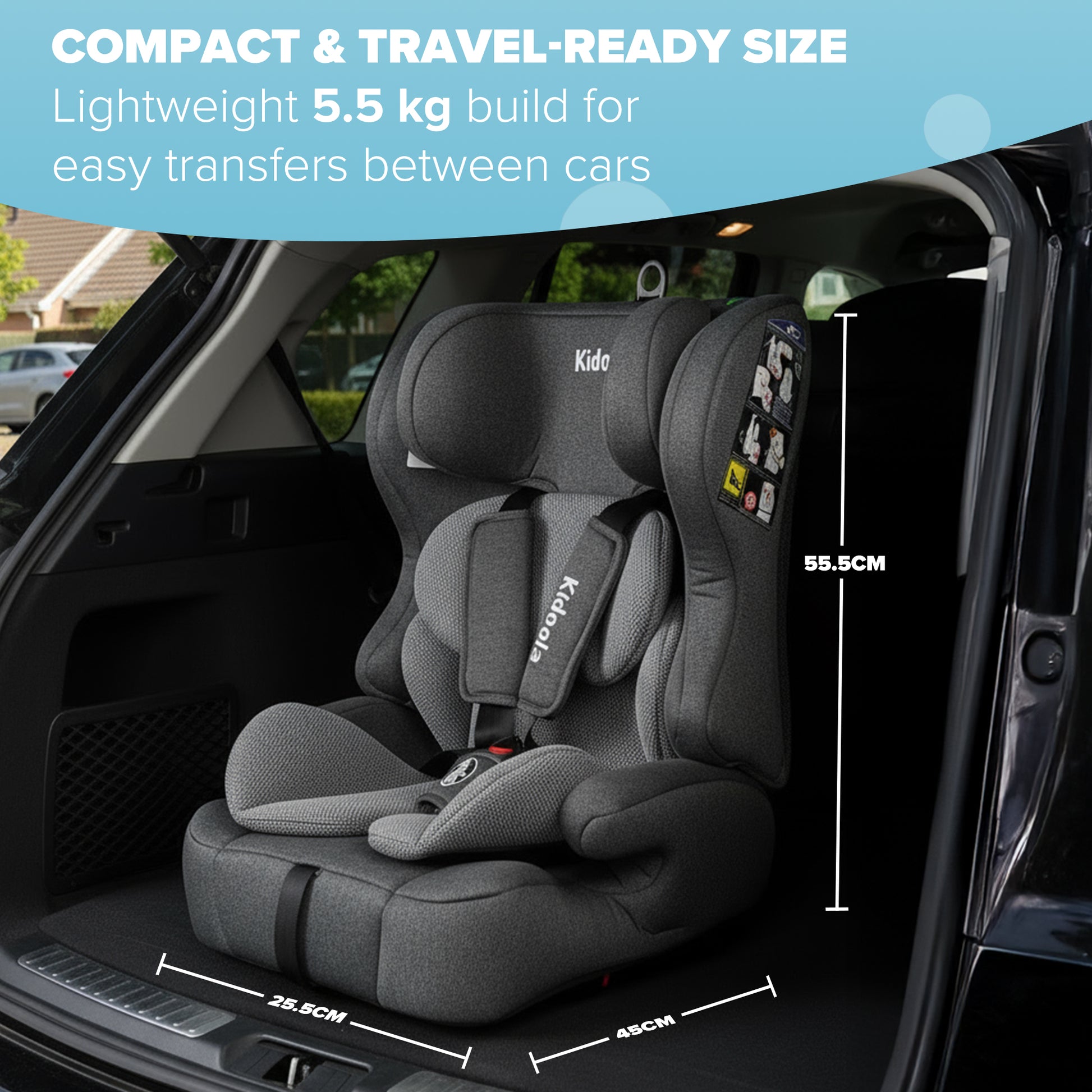 Grey ISOFIX car seat side impact protection – reinforced safety design for forward-facing toddler seat