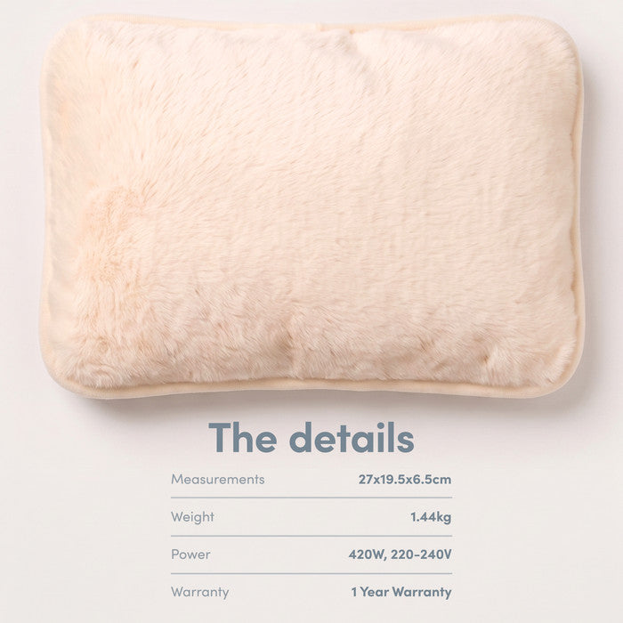 Cream electric hot water bottle, 27x19.5x6.5cm, 1.44kg and 420W mains power