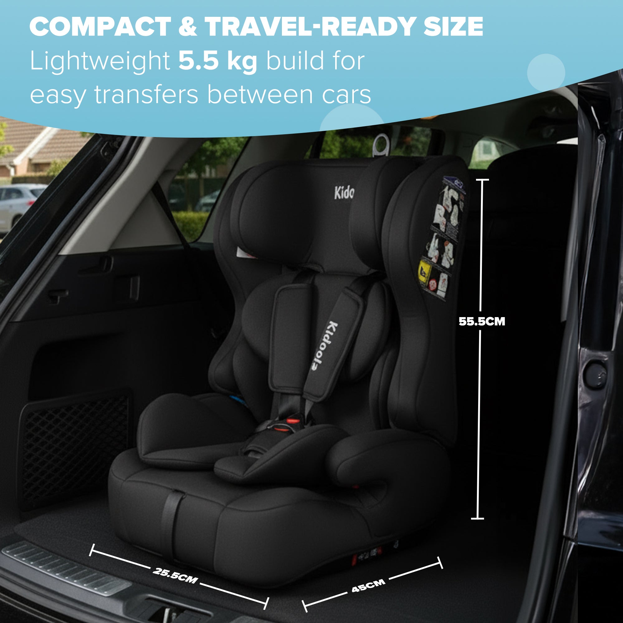 Kidoola ISOFIX Car Seat for Children 15 Months–12 Years, R129 i-Size Approved 76–150 cm, Forward Facing with Adjustable 10-Position Headrest, Side Impact Protection & Soft Cushion Insert