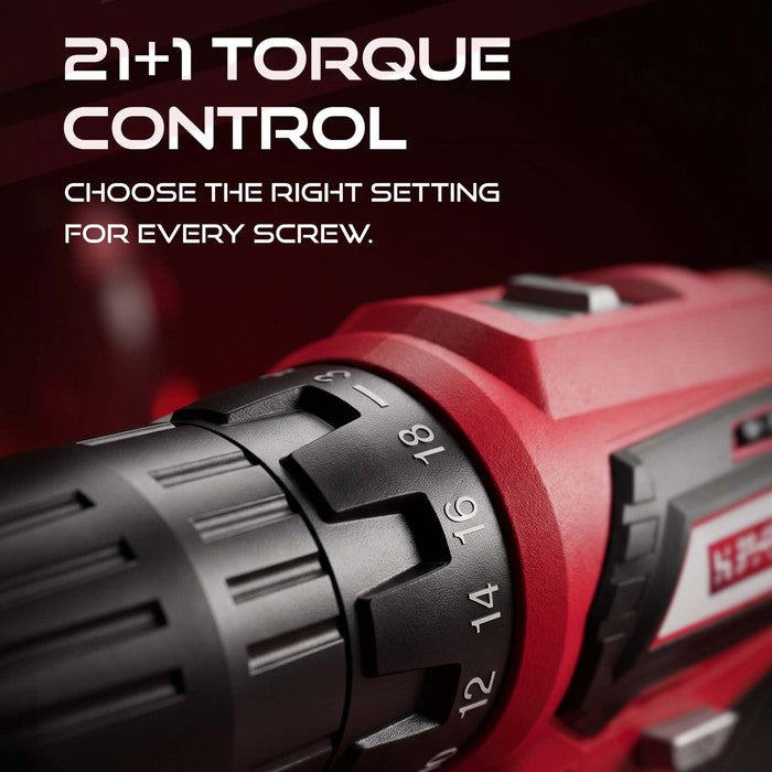 Close-up of Haltons 12V cordless drill driver torque clutch dial with adjustable settings
